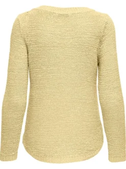 Pull jaune uni en maille tricotée avec une coupe droite et un col rond