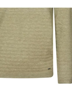 Pull kaki rayé avec une coupe droite un col rond et des manches longues