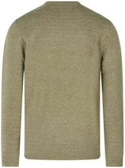 Pull kaki rayé avec une coupe droite un col rond et des manches longues