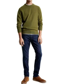 Pull kaki uni avec logo de la marque brodé à manches longues