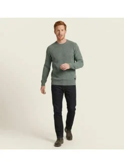Pull kaki uni avec un col rond et une coupe droite à manches longues