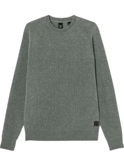 Pull kaki uni avec un col rond et une coupe droite à manches longues
