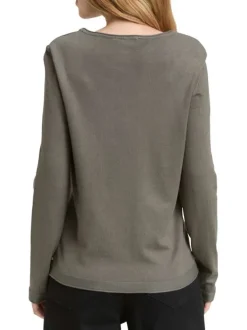 Pull kaki uni avec une coupe ajustée et des manches longues moulantes