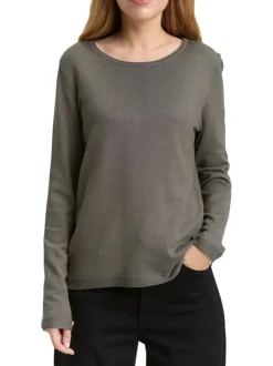 Pull kaki uni avec une coupe ajustée et des manches longues moulantes