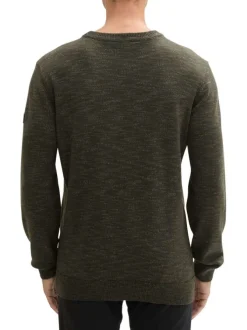 Pull kaki uni avec une coupe droite à col rond et patch d'authenticité