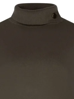 Pull kaki uni avec une coupe près du corps et un col roulé bord côtes