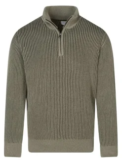 Pull kaki uni coupe droite avec un col camionneur et des manches longues