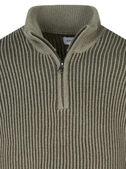 Pull kaki uni coupe droite avec un col camionneur et des manches longues