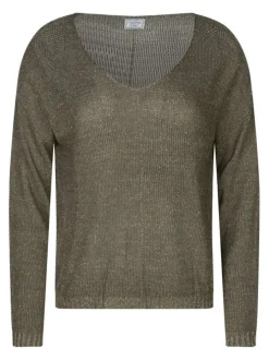 Pull kaki uni pourvu d'une coupe droite et des manches longues
