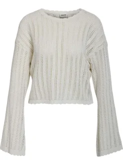 Pull Laika L/S O-Neck Mg Knit Fwd en coton écru en maille ajourée avec col rond