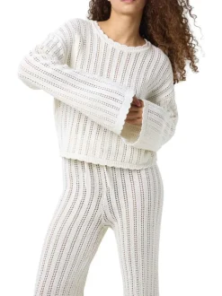 Pull Laika L/S O-Neck Mg Knit Fwd en coton écru en maille ajourée avec col rond