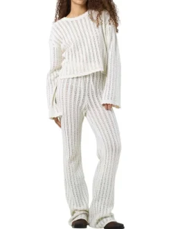 Pull Laika L/S O-Neck Mg Knit Fwd en coton écru en maille ajourée avec col rond