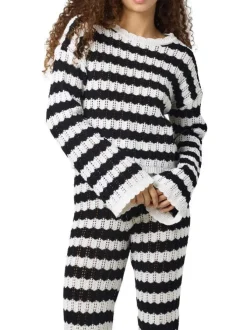 Pull Laika L/S O-Neck Mg Knit Fwd noir et blanc en coton en maille ajourée