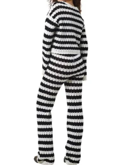 Pull Laika L/S O-Neck Mg Knit Fwd noir et blanc en coton en maille ajourée
