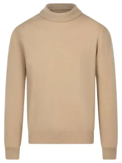 Pull laine cachemire camel uni avec une coupe droite et un col roulé