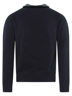Pull laine cachemire marine uni coupe adjusted-fit et un col camionneur