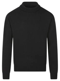 Pull laine cachemire noir uni avec une coupe droite et un col roulé
