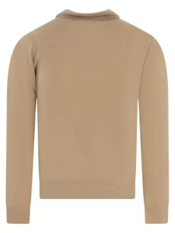 Pull laine cachemire taupe uni coupe adjusted-fit et à manches longues