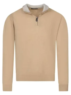 Pull laine cachemire taupe uni coupe adjusted-fit et à manches longues