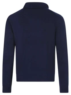Pull Lambswool en laine bleu marine en maille grattée avec un col camionneur