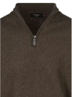 Pull Lambswool en laine marron en maille grattée avec un col camionneur