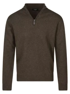 Pull Lambswool en laine marron en maille grattée avec un col camionneur