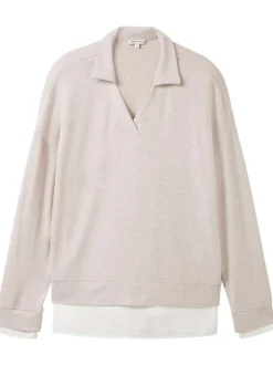 Pull lilas uni à coupe droite un col de chemise en V et des manches longues