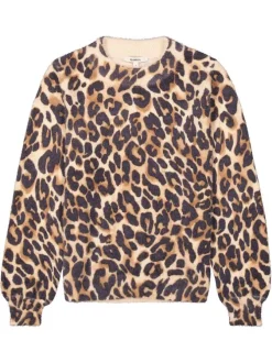 Pull léopard fantaisie avec un col rond côtelé et des manches longues