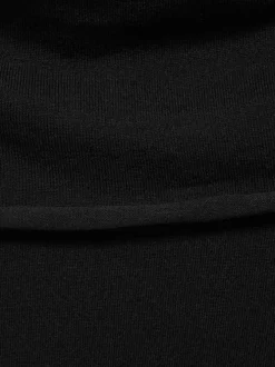 Pull manches longues noir en maille côtelée à coupe courte avec col bateau drapé