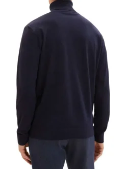 Pull marine chiné à coupe droite col roulé et à manches longues
