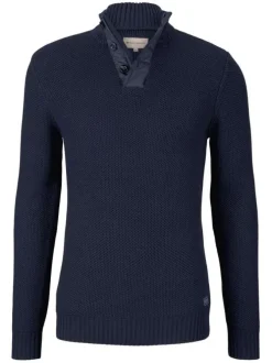 Pull marine en coton mélangé uni coupe régular col camionneur