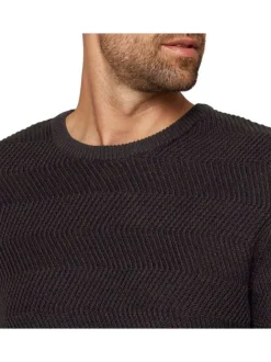 Pull marine en coton uni coupe régular col rond