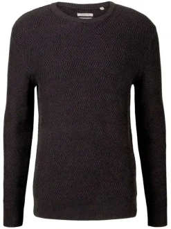 Pull marine en coton uni coupe régular col rond