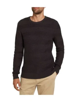 Pull marine en coton uni coupe régular col rond