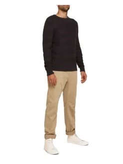 Pull marine en coton uni coupe régular col rond