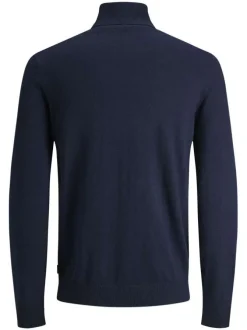 Pull marine en maille fine à coupe ajustée avec col roulé et manches longues