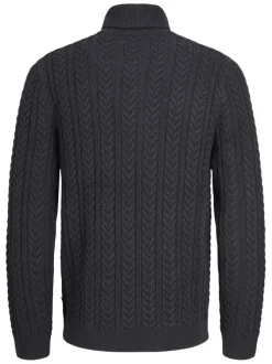 Pull marine en maille torsadée à coupe droite avec col roulé et manches longues