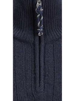 Pull marine en maille torsadée coupe droite col camionneur et à manches longues