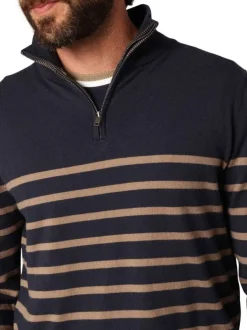 Pull marine orné d'un motif à rayures avec un col camionneur zippé