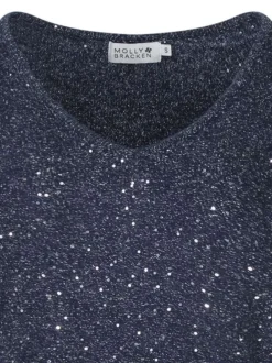 Pull marine pailleté avec une coupe ajustée et des manches longues