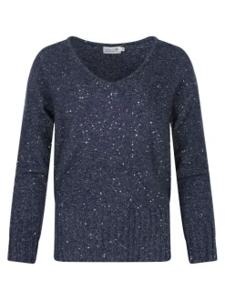 Pull marine pailleté avec une coupe ajustée et des manches longues