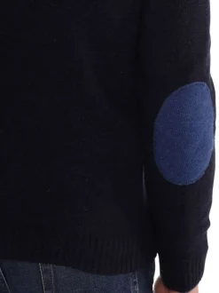 Pull marine uni avec une coupe droite, un col v et à manches longues