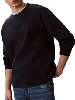 Pull marine uni coupe ajustée col rond avec des manches longues