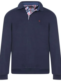 Pull marine uni Grande Taille à coupe droite col polo et logo brodé