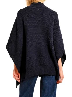 Pull marine uni style poncho avec une coupe ample et col montant
