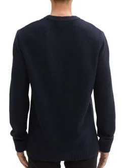 Pull marine uni torsadé à coupe droite, col rond et à manches longues