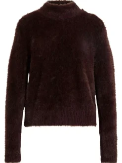 Pull marron en fausse fourrure avec un col rond et des manches longues