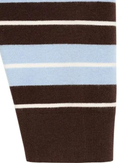 Pull marron et bleu rayé avec une coupe ample et un col rond
