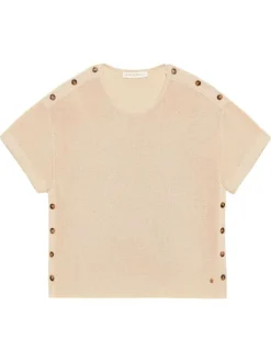 Pull Mau beige uni pourvu d'une coupe droite et de manches courtes