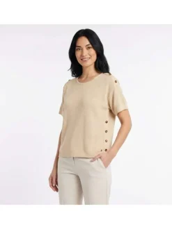 Pull Mau beige uni pourvu d'une coupe droite et de manches courtes